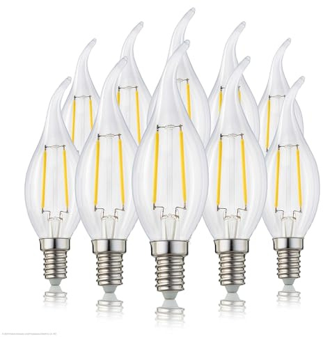 hellum LED Glühlampe, 10er Kerzen-Windstoß Glühbirne E14 LED warmweiß, 250 Lumen Windstoßkerze E14 Leuchtmittel 2,2W Glühbirne Entspricht 25-Watt Kerzenbirnen, 2700 Kelvin Warmweiß matt 220292