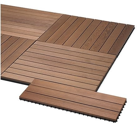 iWerk - Holzfliesen Thermo-Esche [Lange Lebensdauer] | Bodenfliesen aus Echtholz mit EASY KLICK-SYSTEM | Robuster Bodenbelag für Terrasse, Balkon & Garten | Made in Europe | 30 x 90 cm