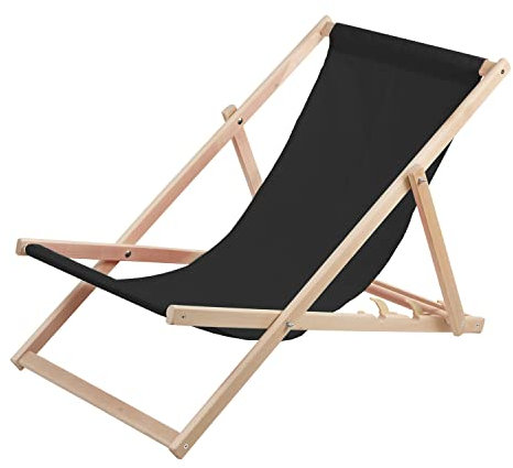 WOODOK Liegestuhl aus Buchholz Strandstuhl Sonnenliege Gartenliege für Strand, Garten, Balkon und Terrasse Liege Klappbar (Schwarz)