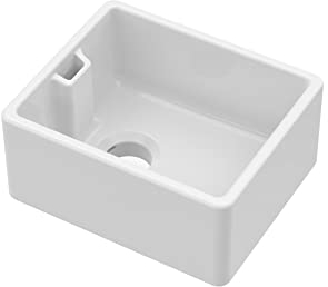 nuie BE11018 Fireclay Kitchen Single Bowl Belfast Sink with Overflow, 460 x 380 x 205mm, White