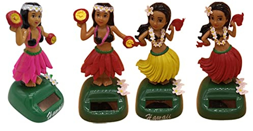 4 Solar Auto Armaturenbrett Figur Hula Tänzerin Figurine Dekoration,Solar Wackelfiguren Hawaii Mädchen Solarfigur Solarbetriebene Spielzeug Dekofigur Solar Tanzen Ideal Für Fensterbank Auto Büro