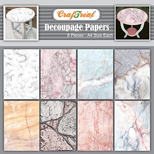 CrafTreat MarmorDecoupage Papier zum Basteln, A4 (8,5 x 11,5), 8 Stück, Bastelpapier Muster-Set, Motivpapier Frühling, Musterpapier, Bastelpapier Vintage, Designpapier Block