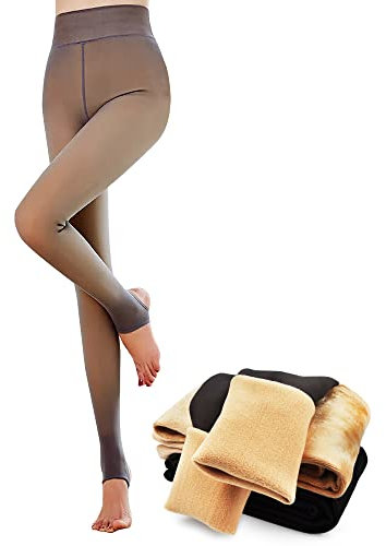 YMIFEEY Collant Polaire Effet Transparent Thermique Doublé Collant Faux Translucide Chaud Femme Hiver , 300g(Café Translucide demi-pieds)