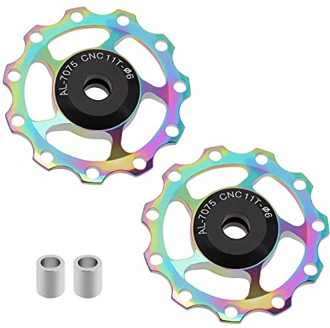 Create idea 2 Stück Fahrrad-Schaltwerk Riemenscheibe 11T Stützrad Aluminiumlegierung Führungsrad Fahrrad Schaltwerk Zubehör Metalllager für 4/5/6 mm Schaft Mehrfarbig