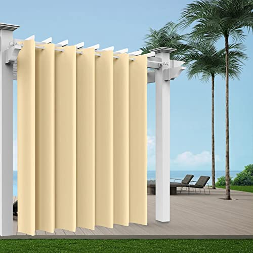 Comlax Outdoor Vorhänge mit Ösen Wasserdicht, 254x245cm Extra Breit Beige Outdoor Vorhang Pavillon Sichtschutz Schutz Für Veranda/Pergola/Garten/Schiebetür/Pavillon, 1 Stück