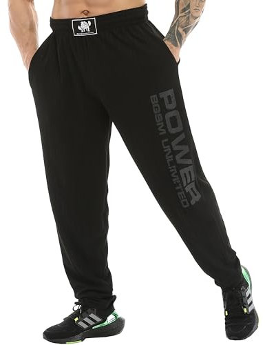 BIG SAM SPORTSWEAR COMPANY Men's Baggy Sweatpants with Pockets, Oldschool Loose Fit Gym Pants, Basic-Black, X-Large