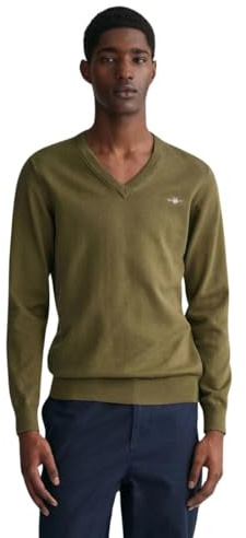 GANT Herren Classic Cotton V-Neck Pullover, Juniper Green, XL EU
