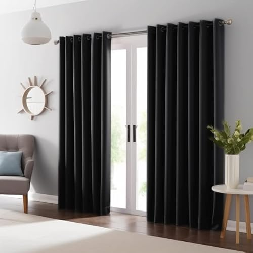 PANOVOUS Großer Verdunkelungsvorhang – schwarzer Ösenvorhang für Wohnzimmerdekoration, wärmeisoliert, Schlafzimmer, Fensterbehandlung für energiesparend, 1 Stück, 203 x 213 cm (B x L)