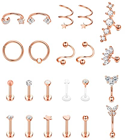 Kakonia 16G Piercing Ohr für Damen Herren Edelstahl Forward Helix Piercing Schmuck Labret Piercing Rook Daith Conch Piercing Ring Tragus Ohrringe Roségold