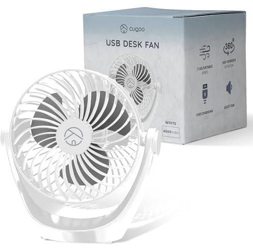 CUQOO USB Desk Fan – 360° Rotatable USB Powered Portable Small Desktop Fan with 3 Speeds, Powerful, Lightweight & Compact Cooling for Home, Office, Bedroom, Travel & Camping Essentials
