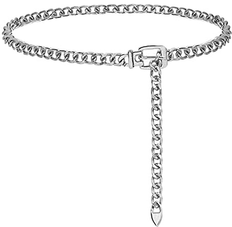 Weenkeey Cinturón de Cadena Grueso de Metal Ajustable para Vestidos, Pantalones de Mezclilla - Plateado, Talla Única