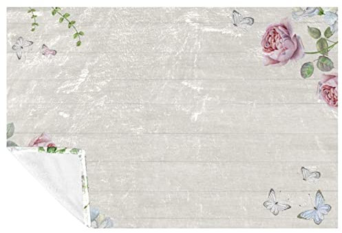 KQNZT Couvre-lit, Couverture en Flanelle Douce et Confortable,Planche de Bois Fleur Rose Rose