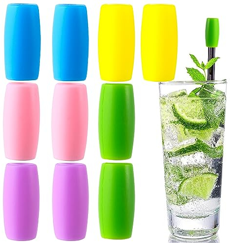 HINZIC 10pcs 12mm Silicone Straw Tips for Stainless Steel Straw, Food Grade Reusable Straws Tips Covers Protectors for Metal Drinking Straws- Multicolors