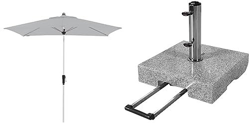 Doppler Sonnenschirm Aluminium 220x140 Hellgrau Granit-Sonnenschirmständer mit Ausziehgriff 45kg