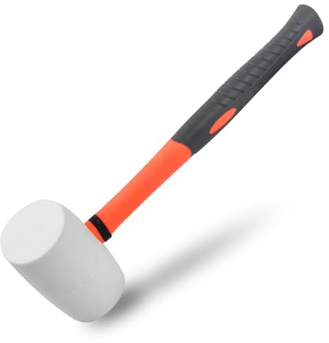Bezavea Rubber Mallet 12oz With Fiberglass Handle - Soft Hammer for Tile, DIY Projects, Crafts, Woodworking, Camping and Flooring Installation - Durable Solid Rubber Head