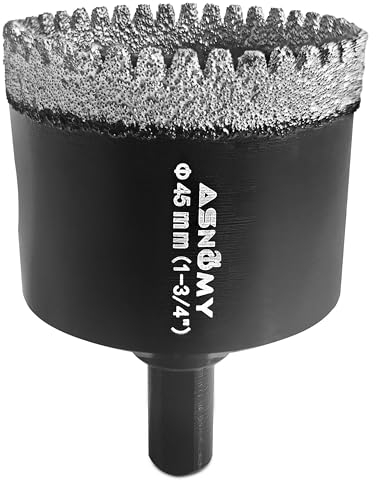 ASNOMY 45 mm Scie cloche Diamantée Dentelée, Brasé Foret Trépan Diamant pour carrelage,Couronne de forage Diamant Pour verre, carrelage, porcelaine, pierre de granit, quartzite
