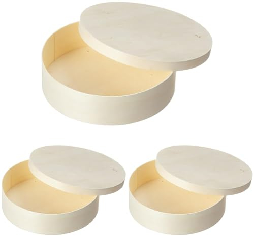 Rayher Spandose mit Deckel, rund, 20cm ø, Höhe 5,5cm, Spanschachtel, Holzspan natur, unbehandelt, Holzbox, Schmuckdose, zum Bemalen und Verzieren, 62400000 (Packung mit 3)