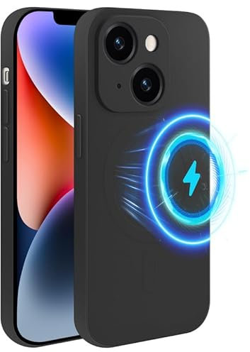 Foonary Funda Magnética para Apple iPhone 15 6,1, Carcasa Compatible con MagSafe Carga Inalámbrica, Silicona Líquida Cover Antigolpes Arañazos Capa para iPhone 15 Case, Negro