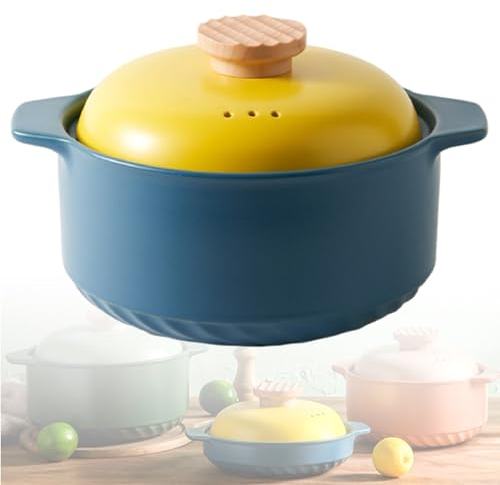 Tontopf Eintopf Keramik Auflaufform Ton Topf Kasserolle Porzellan Kochtopf Traditioneller Auflauf, Induktion Kasserollen Clay Casserole Pot für Familienfeiern und täglichen Gebrauch (Color : Blue, S