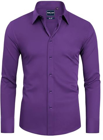 DEMEANOR Camicie da uomo a maniche lunghe da uomo camicie slim fit camicie da uomo non stirate camicia casual da uomo, Viola, L