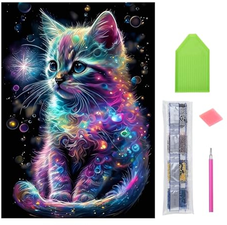 parallelower DIY 5D diamond painting katze Diamant Painting Lila Galaxie Kätzchen Katzen Vollständiges Diamant Gemälde Kit 30 x 40 cm für Home Room Wanddekoration