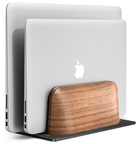 UPERGO Double Dock Version Vertical Laptop Stand，Black Walnut Laptop Holder (Black Walnut)