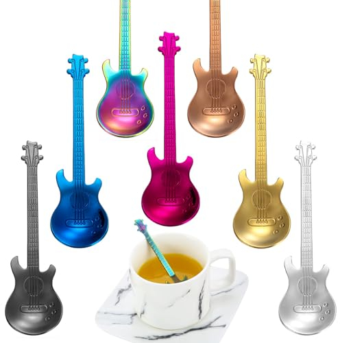 7pcs Guitar Coffee Teaspoons - Stainless Steel Coffee Teaspoons Perfect Guitar Gifts for Men, Music Lovers Unique Coffee Spoon, Ice Cream & Dessert Spoon Collection
