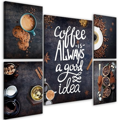murando - Quadro per la cucina 110x80 cm 5 Pezzi Set Stampa su tela XXL Immagini Moderni Murale Fotografia Grafica Decorazione da parete Quadri Componibili Coffee Caffe j-C-0091-b-m