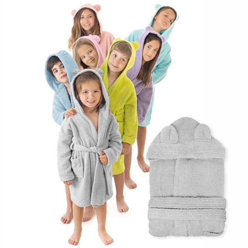 LEBENGOOD - Peignoir de bain enfant, et Robe de Chambre: Fille et Garçon - 100% coton OEKO-TEX®. - 2 poches, ceinture, Capuche avec Oreilles, en peluche très doux
