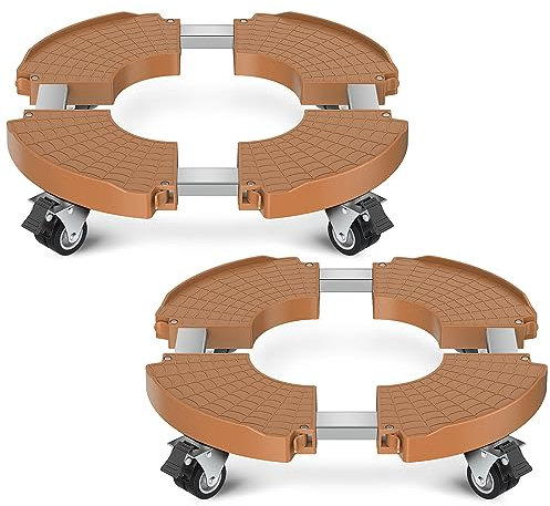 Yeabett Pflanzenroller, Blumentopf Untersetzer mit Rollen 38-56cm Verstellbar, 200 kg Tragkraft, Feststellbare BlumentopfräDer für GroßE PflanzgefäßE im Innen- und AußEnbereich, Khaki, 2 Packung