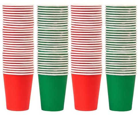 Nereds 120pcs Christmas Paper Cups Disposable Paper Cups Red and Green Paper Cups for BBQs, Christmas, Picnic, Baby Shower, Xmas Party Cups Supplies