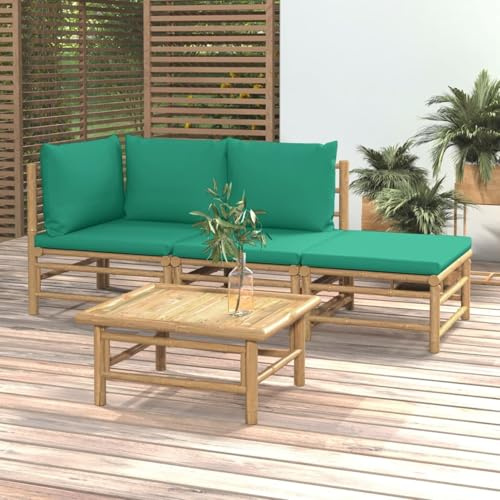 JUDYY 4-TLG. Garten-Lounge-Set mit Grünen Kissen Bambus, Lounge Gartenmöbel Set, Terassenmöbel Wetterfest, Loungemöbel Terrasse, Gartenlounge, Garten Loungemöbel Set, 3155144