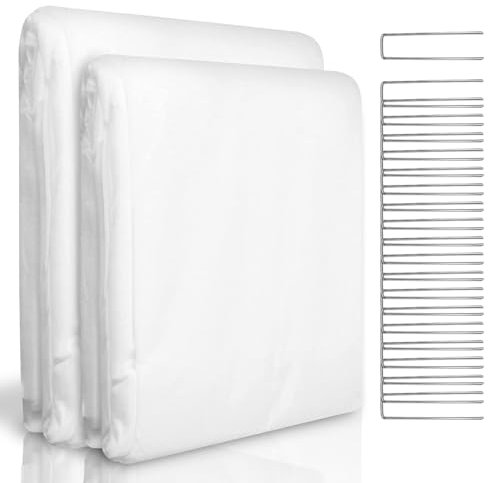 WISD Garden Fleece Frost Protection - 60gsm Horticultural Fleece Winter Plant Covers with 20 U-Shaped Ground Pegs - Reusable Frost Blanket for Outdoor Garden Plants in Cold Weather (White, 2x10m)