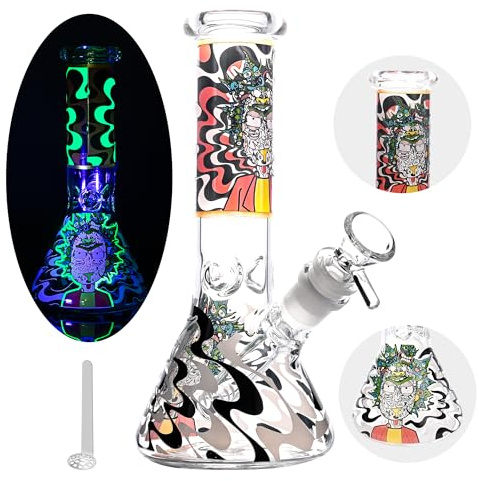 Masenyee 20cm klein Fluoreszierend Bong mit 14.5mm Schüssel und Sieb, Rauchen Glaspfeife glas, Robustes und dickes bong, Kompakt zu tragen, Chillum Wasserpfeife, Rick and Morthy-Red