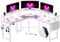 Devoko 153x153 cm Gaming Schreibtisch mit LED, groß Gaming Tisch L Form mit 2 Steckdosen und 2 USB Ladeanschluss, Eckschreibtisch PC Tisch mit großzügiger Monitorablage, Weiß