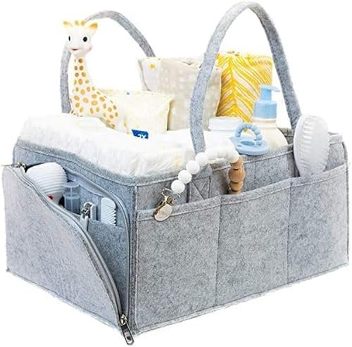 BabyLush Nappy Caddy Organiser, Newborn Essentials, Washable Felt Nursery Storage Bag with Compartments, Essential for Newborns and Babies, Gift for Baby Showers, Classic Grey Medium