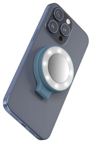 ShiftCam SnapLight Anneau lumineux LED pour selfie avec quatre réglages de luminosité et batterie intégrée Support magnétique Se clipse sur n'importe quel téléphone Design rabattable Bluejay