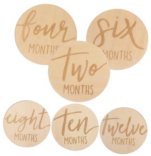VICASKY 6stücke Teiliges Aus Holz Für Monatliche Meilensteine Meilensteinkarten Zur Dokumentation Des Wachstums Entwicklung Doppelseitige Marker Für Fotos Praktische Holzscheiben Für