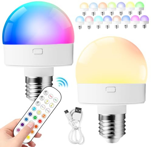 Ampoule Rechargeable USB, 2 Pièces E27 USB C Batterie Ampoule Rechargeable Avec Telecommande, Ampoules LED Rechargeables, Rechargeable Light Bulb Pour Intérieur,Extérieur,Camping