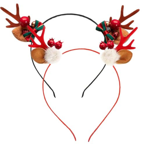 EYVRPAU 2 pièces Bandeaux de Noël à paillettes en forme de bois de renne avec oreilles, serre-tête scintillant, décorations pour fêtes de Noël, cadeaux pour femmes, filles, enfants, accessoires noel