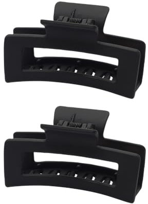 Lot de 2 grandes pinces à cheveux rectangulaires mates antidérapantes noires solides pour femmes et filles