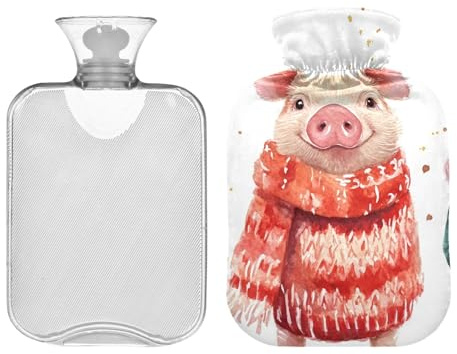 Wärmflasche mit süßem Schweinchen mit weichem Bezug, 2 Liter Wärmtasche zur Linderung von Nacken- und Schulterschmerzen, Hand- und Fußwärmer