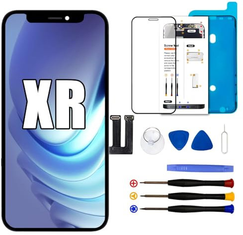 Dinow Display für iPhone XR, (6,1 Zoll) LCD Bildschirm für iPhone XR, LCD Ersatz mit Reparaturset, kompatibel mit Modell A2105/ A1984/ A2107/ A2108/ A2106 (Face ID, 3D Touch)