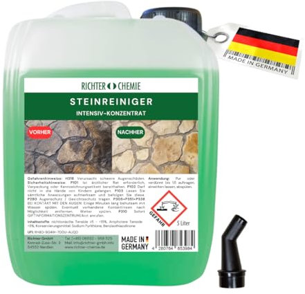 Richter Chemie Steinreiniger | Kraftvoller Außenreiniger für Haus & Garten | Für eine porentiefe Sauberkeit auf Stein-, Holz- & WPC-Oberflächen | Konzentrat