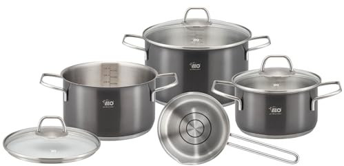 ELO – Twice Select Set 4-teilig, Edelstahl, mit schwarzer PVD Oberflächenveredelung, Volumenskala, energiesparender Kapselboden, für alle Herdarten geeignet