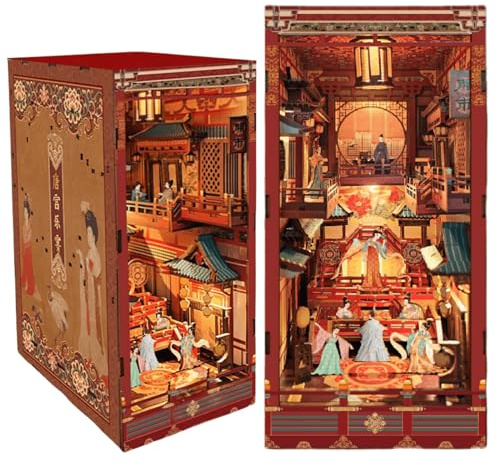 KingStora DIY Book Nook Kit - Dekorative Chinesische Buchstützen Kollektion - Handgefertigte Dynastie-Serie mit Tang-Pracht, Han-Anmut & Dunhuang-Mystik - 3D Puzzle (Das Nachtbankett im Tang-Palast)