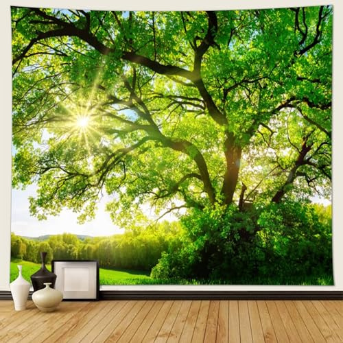 Musihy Natur Tapisserie Wandbehang, 260x240cm Baum-Wald-LandschaftWandteppich Wandkunst für Schlafzimmer Wohnzimmer Dorm Decor Wandteppich, Grün