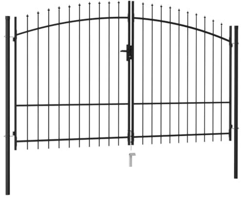 Refined Cancela de Valla Doble Puerta de Jardín Entada Vallado Exterior con Puntas de Acero Negro (3 x 1.75 m)