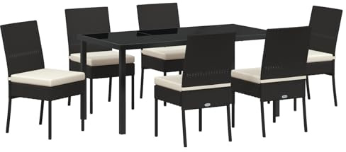 vidaXL Garden Dining Set 7 pcs Black Poly rattan, Garden and Terrace, Contemporary Dining Set, Rectangular, Durable Materials, UV-Resistant, Outdoor Furniture Essentials