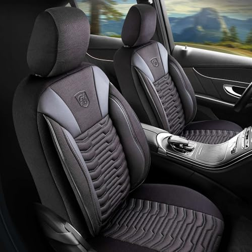 GIOVANNI BUTTI Autositzbezüge Universal für PKW & SUV – Premium Vordersitze Auto Sitzbezug aus Piqué-Stoff, Schwarz, Airbag-Kompatibel Sitzauflage, Autoschonbezug, Vordersitz-Set inkl. Montageset